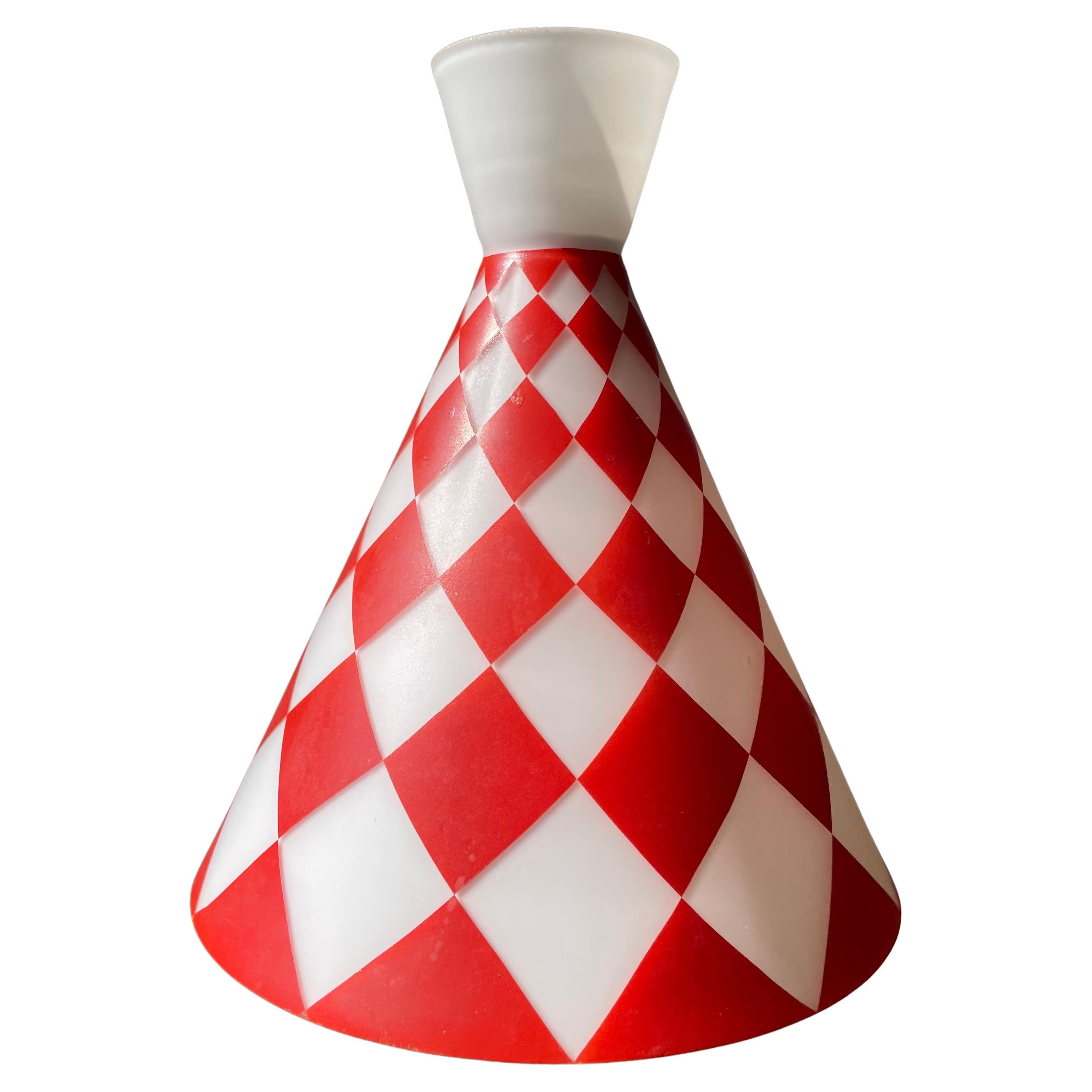 Red White Square Opaline Glass Cone Pendant, 1970s For Sale