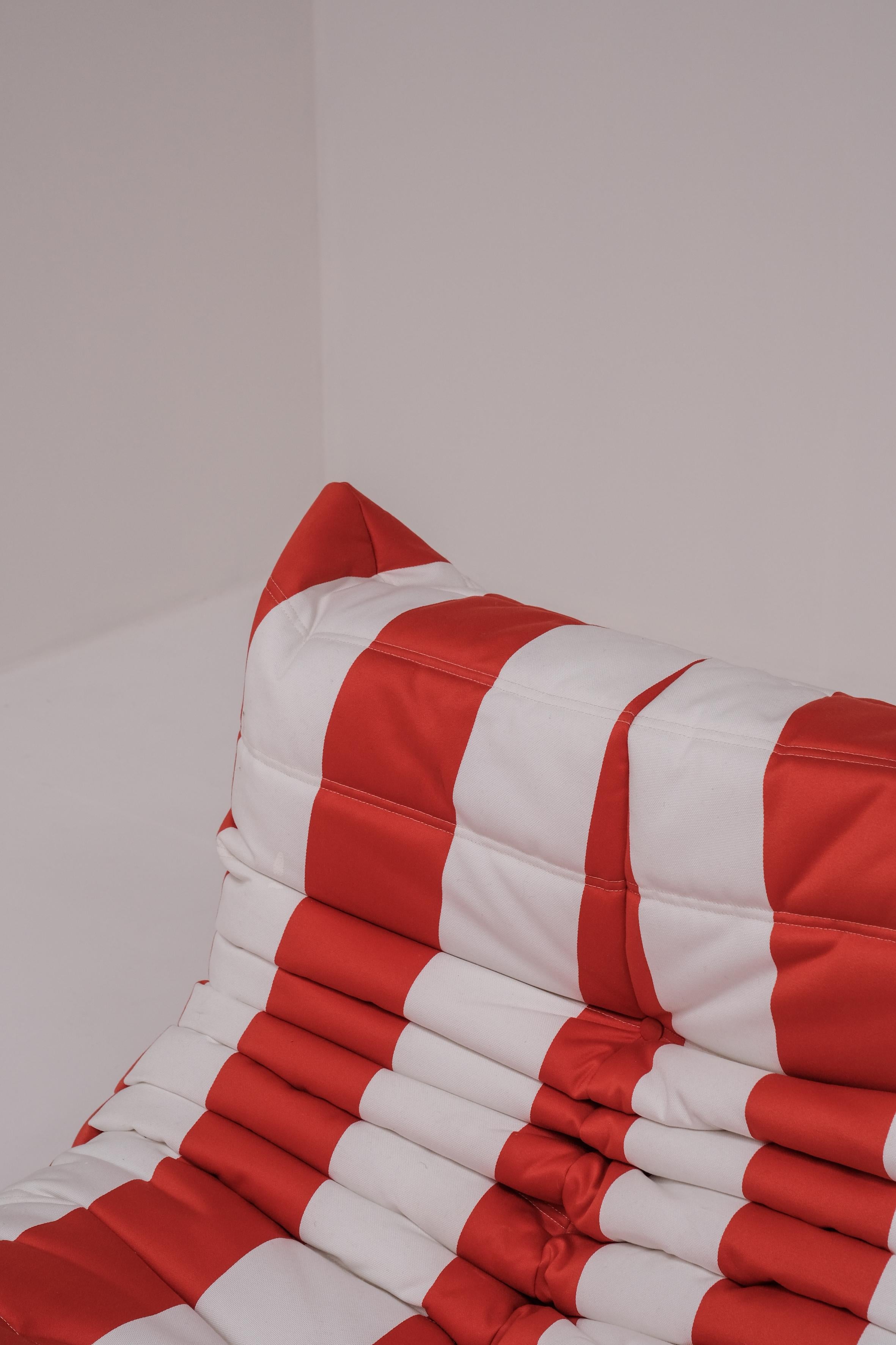 Red white striped togo one seater by Michel Ducaroy for Ligne Roset 3
