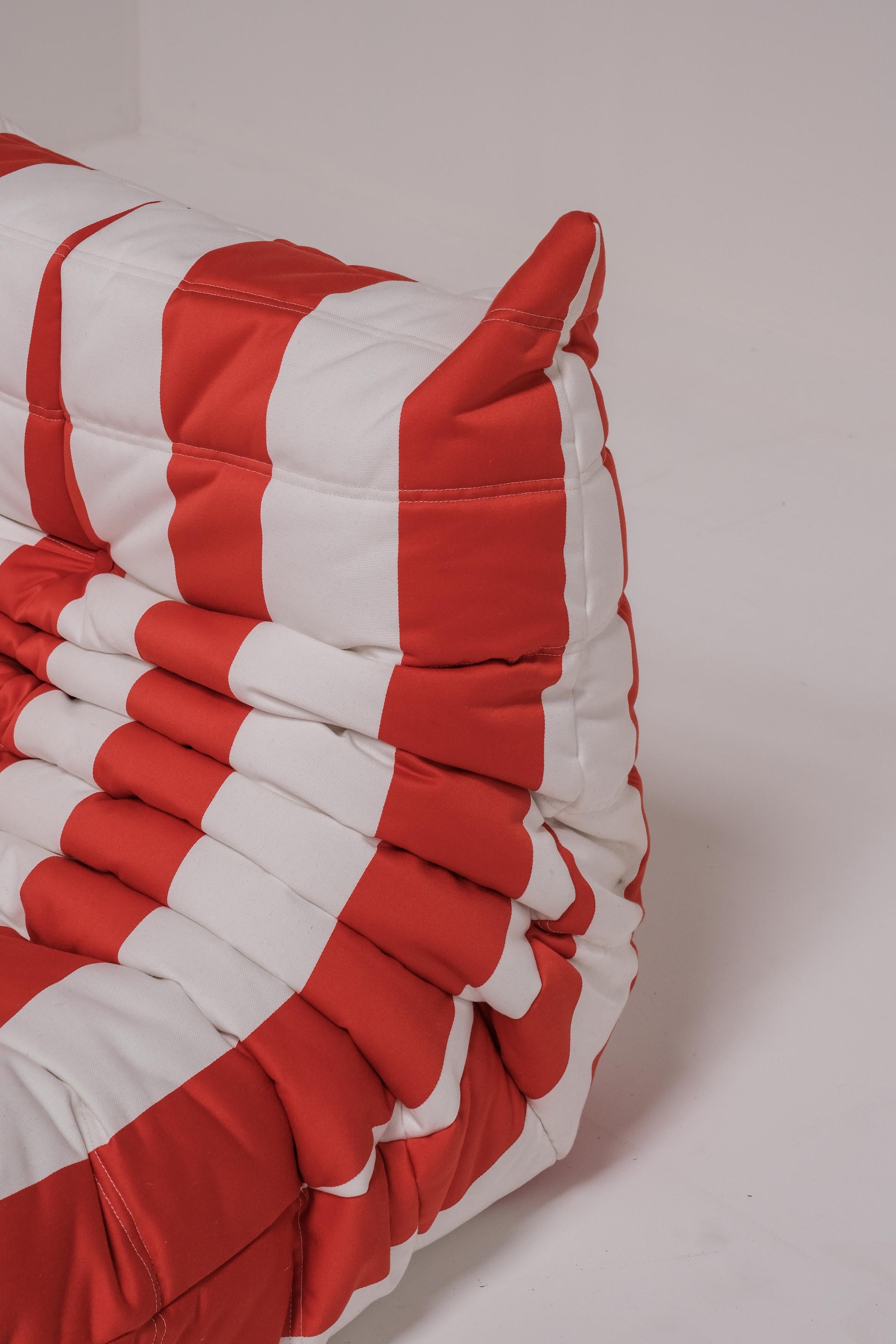 20th Century Red white striped togo one seater by Michel Ducaroy for Ligne Roset