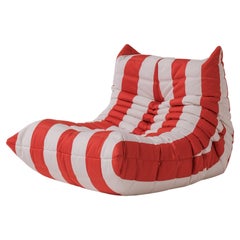 Red white striped togo one seater by Michel Ducaroy for Ligne Roset