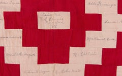 Red & White Sunshine and Shadows Signature Quilt, Ca 1901