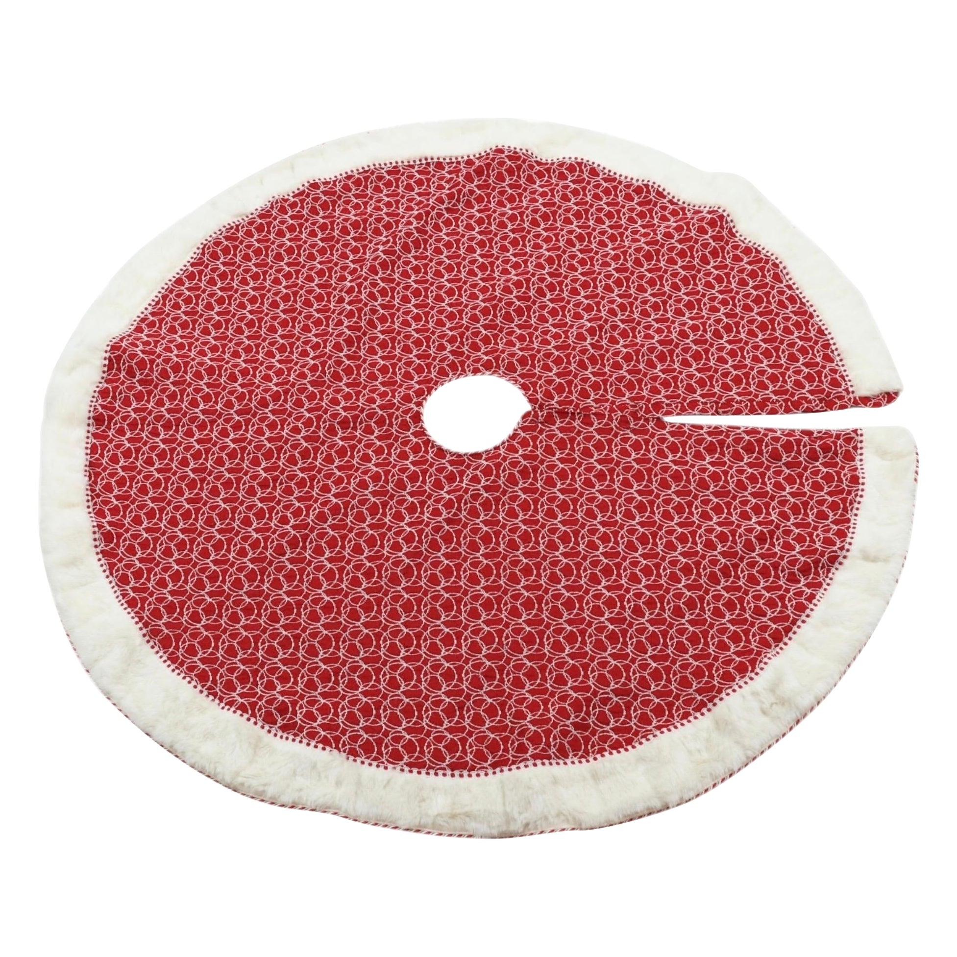 Red & White Tree Skirt with Faux Fur Trim For Sale