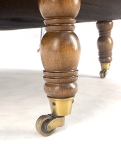 Red White Tufted Upholstery Round Bech Pouf Hassock Ottoman Brass Castors MINT!