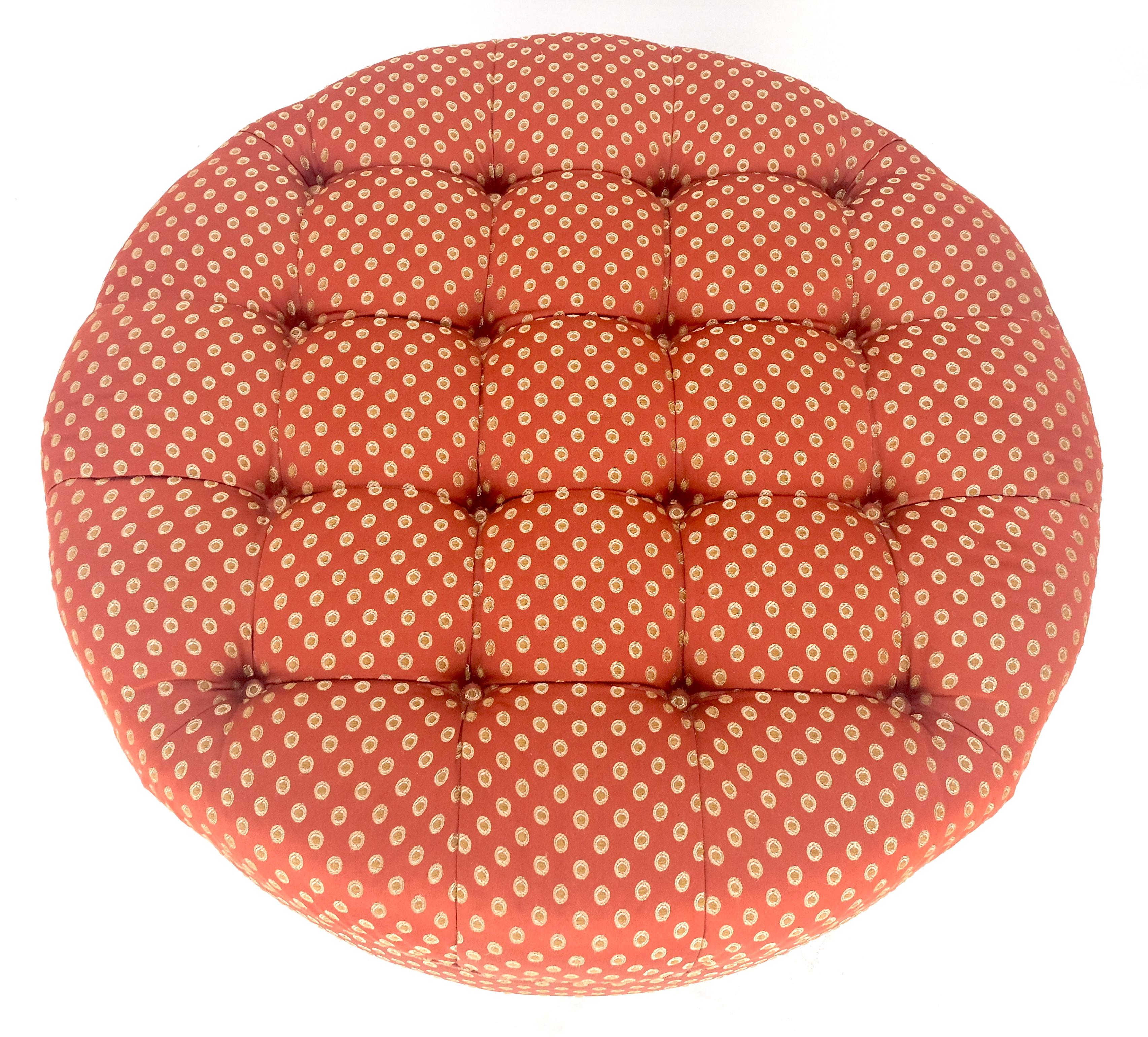 Red White Tufted Upholstery Round Bech Pouf Hassock Ottoman Brass Castors MINT! 3
