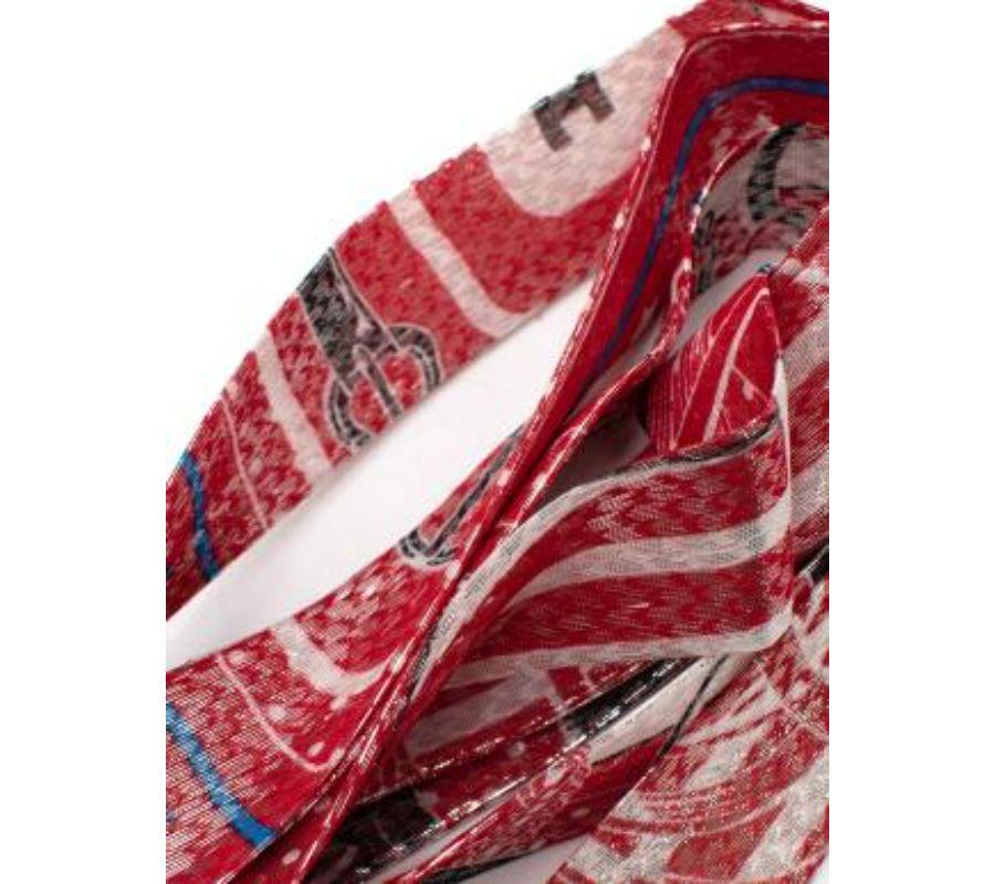 Hermes Red & White Woven Disco Twilly For Sale 5