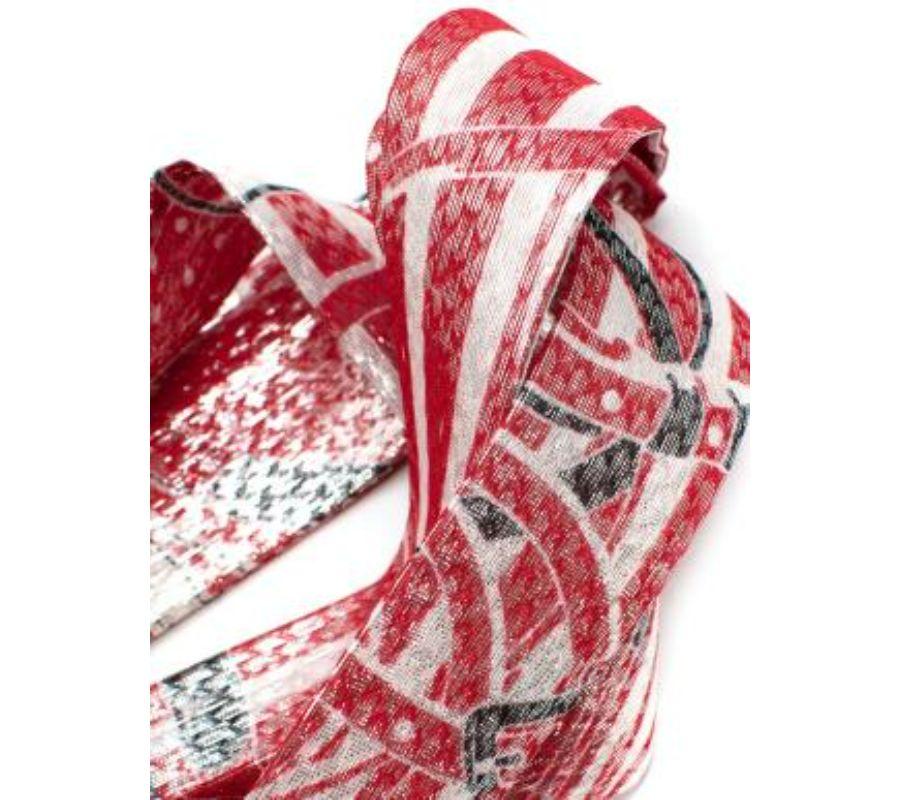 Hermes Red & White Woven Disco Twilly For Sale 3