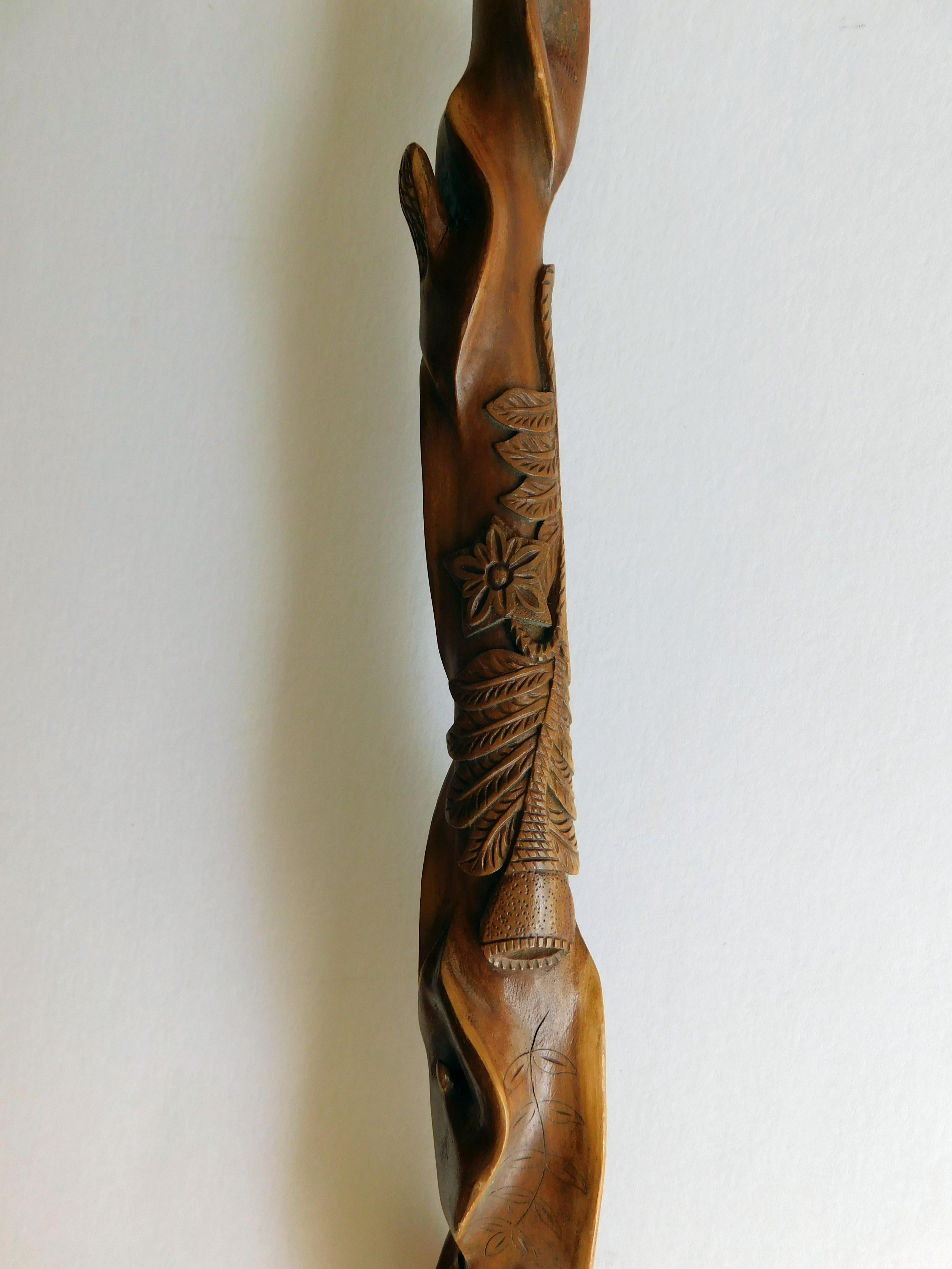 Red Willow Heavily Carved Antique Walking Stick Dated 1885 with Bison In Good Condition In Phoenix, AZ