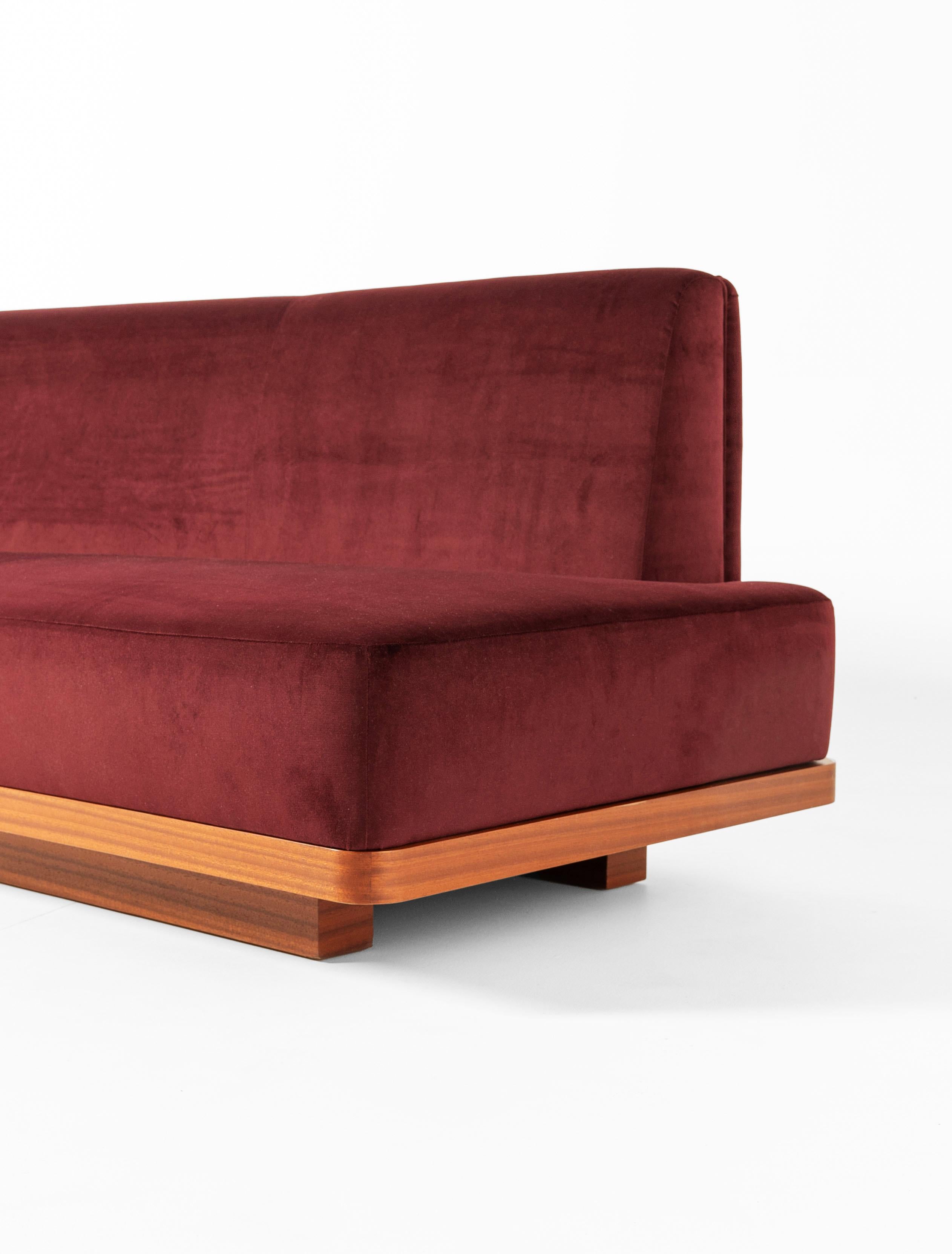 Fabric Red Wine WILD BACK Curve Sofa with back Cabinet by Lorenza Bozzoli For Sale