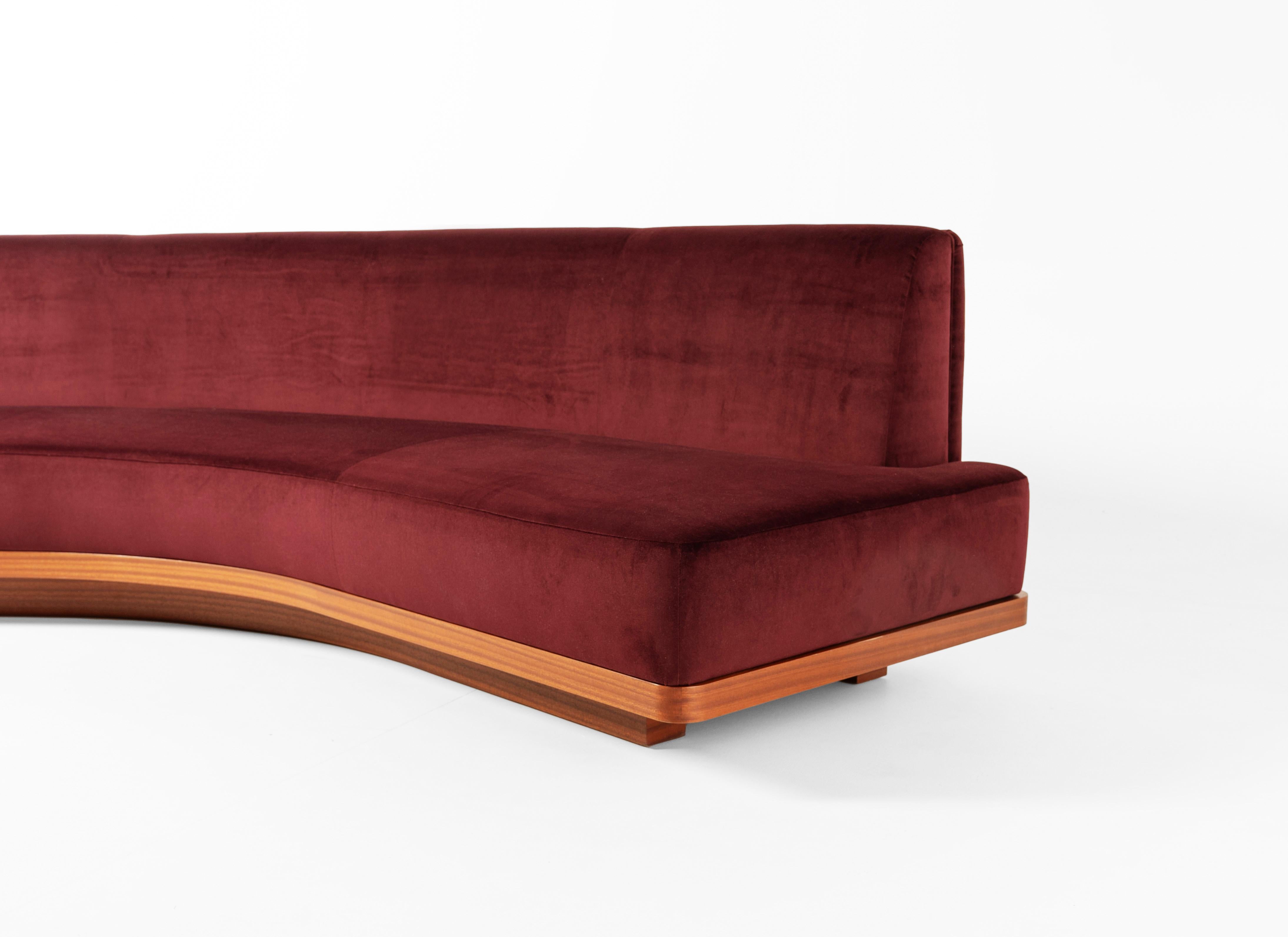 Red Wine WILD BACK Curve Sofa with back Cabinet by Lorenza Bozzoli For Sale 1