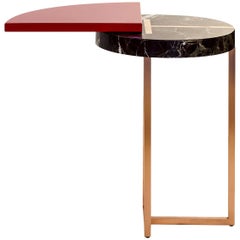 Red Wing End Table in Lacquer Wood, Rosso Lepanto Marble and Copper