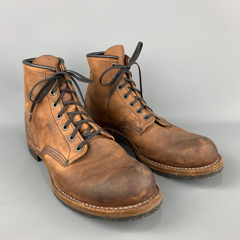 RED WING Size 11 Brown Leather Lace Up Distressed Contrast Stitches ...