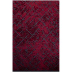 Red with Navy Contemporary Abstract Pattern Luxury Soft Semi-Plush Rug