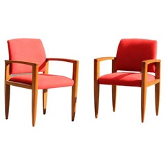 Red Wooden Arm Chair, Pair