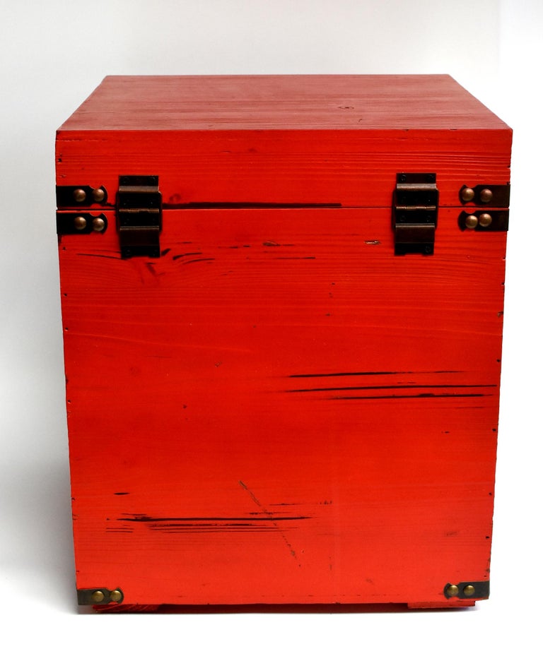Red Wooden Cube Box, Side Table, Bakery Print New at 1stDibs
