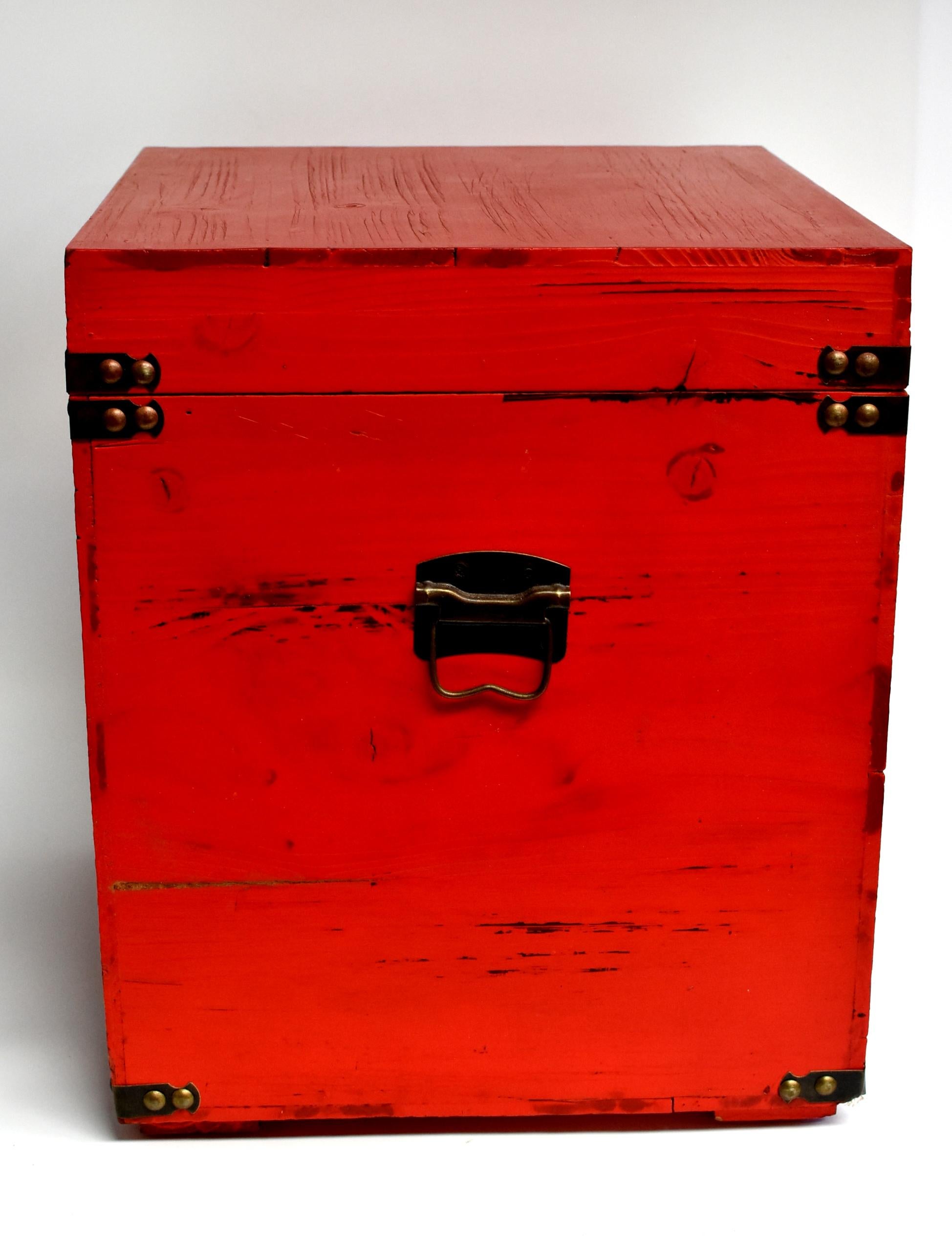 Red Wooden Cube Box, Side Table, Bakery Print New 1