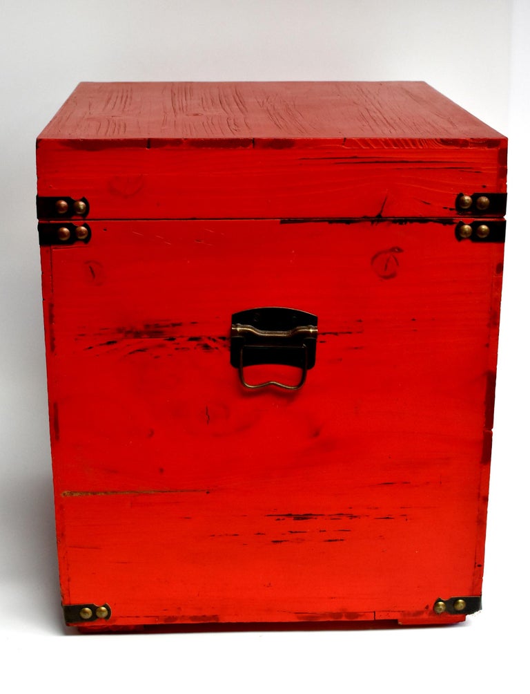 Red Wooden Cube Box, Side Table, Bakery Print New at 1stDibs