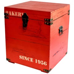 Red Wooden Cube Box, Side Table, Bakery Print New