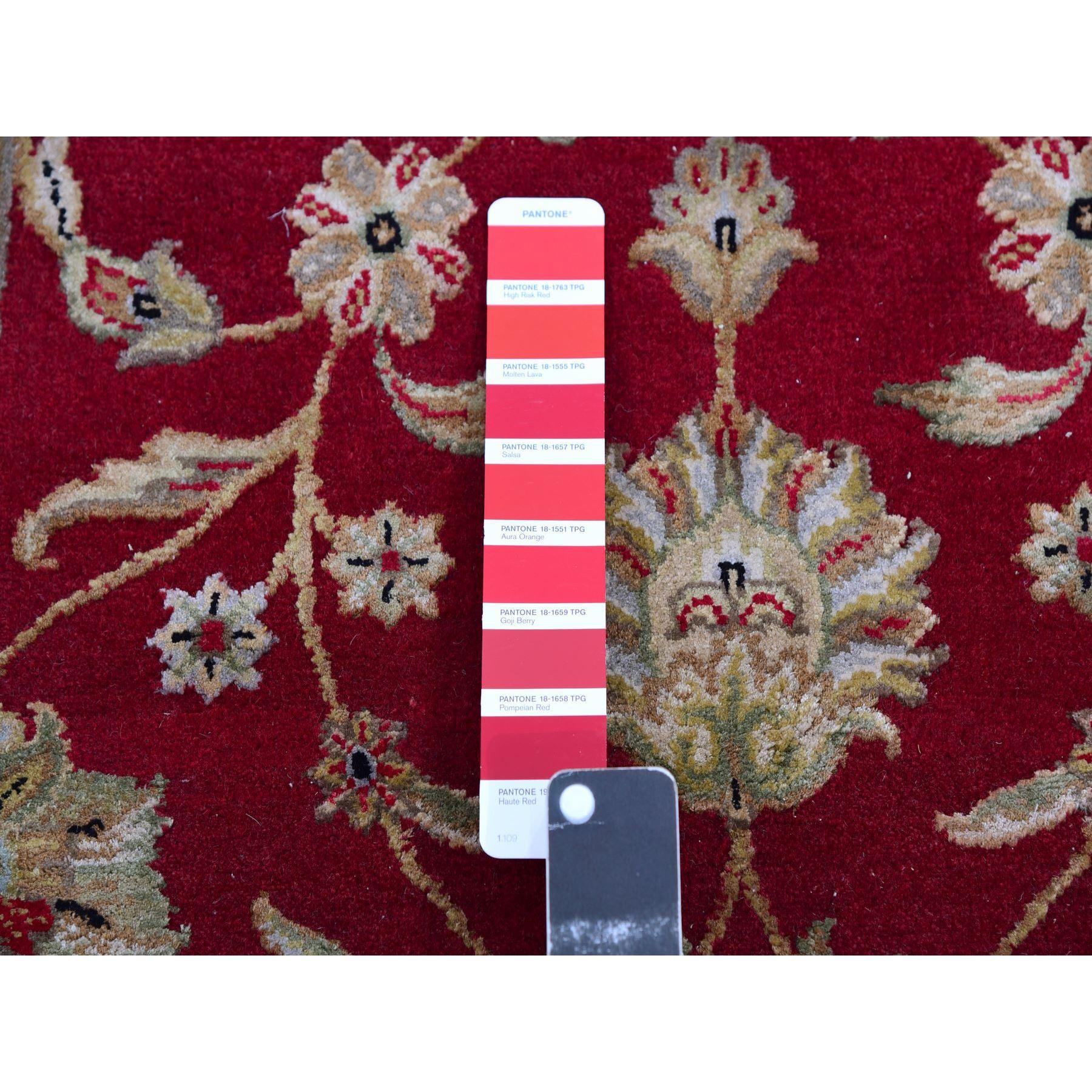 Indiano Tappeto Runner XL rosso in lana e seta annodato a mano con disegno di foglie del Rajasthan 2'8