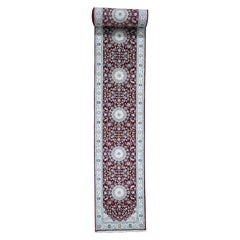 Red Wool and Silk Nain 250 KPSI Extra Large Runner Hand Knotted Oriental Rug