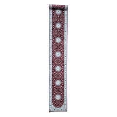 Red Wool and Silk Nain 250 KPSI Extra Large Runner Hand Knotted Oriental Rug