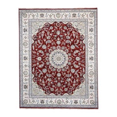 Red Wool and Silk Nain 250 KPSI Hand Knotted Oriental Rug