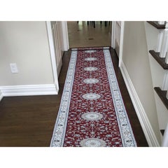Red Wool and Silk Nain 250 KPSI Extra Large Runner Hand Knotted Oriental Rug