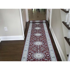 Red Wool and Silk Nain 250 KPSI Extra Large Runner Hand Knotted Oriental Rug