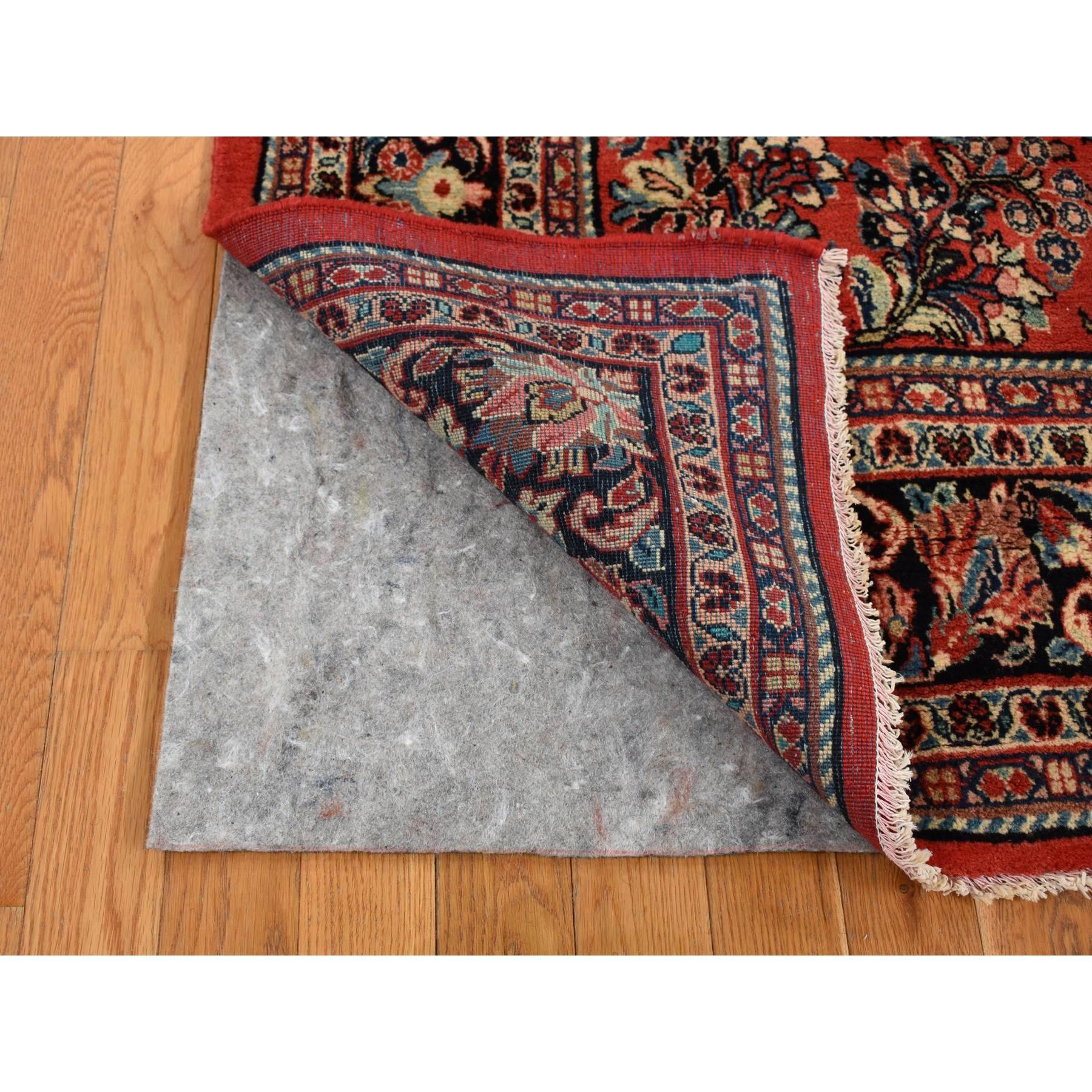 Hand-Knotted Red Wool Antique Persian Sarouk Hand Knotted Clean Soft Full and Thick Pile Rug For Sale