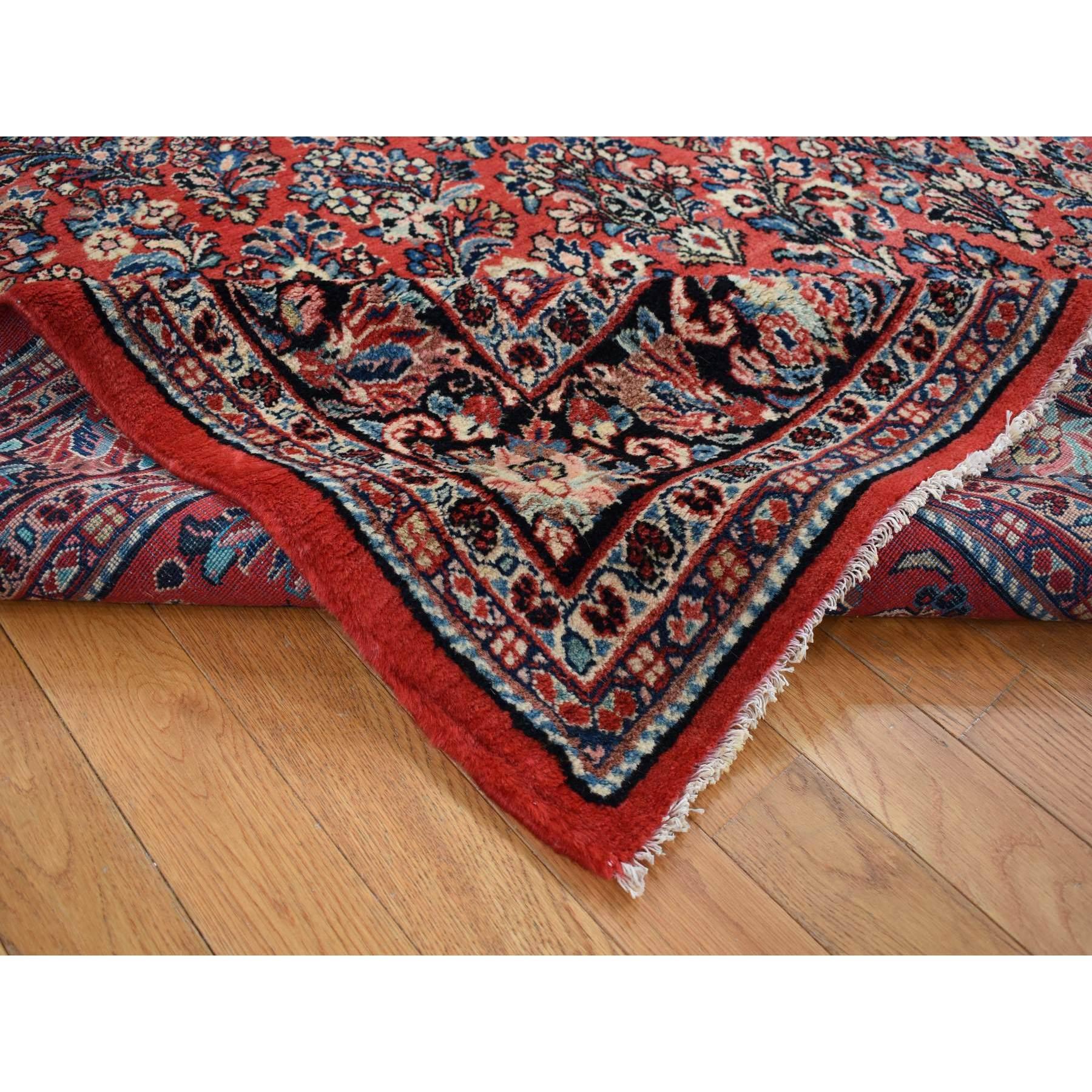 Red Wool Antique Persian Sarouk Hand Knotted Clean Soft Full and Thick Pile Rug In Good Condition For Sale In Carlstadt, NJ