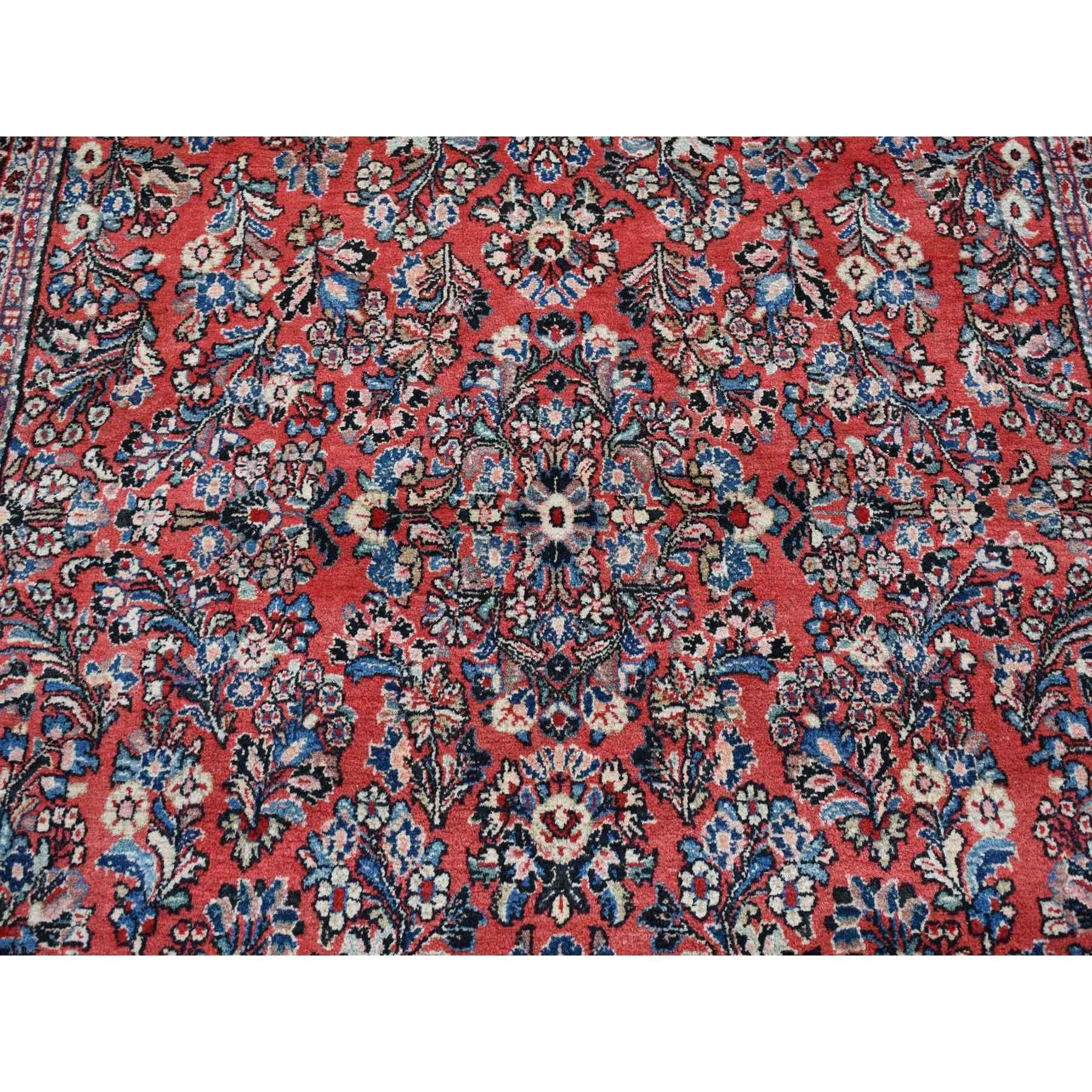 Red Wool Antique Persian Sarouk Hand Knotted Clean Soft Full and Thick Pile Rug For Sale 2