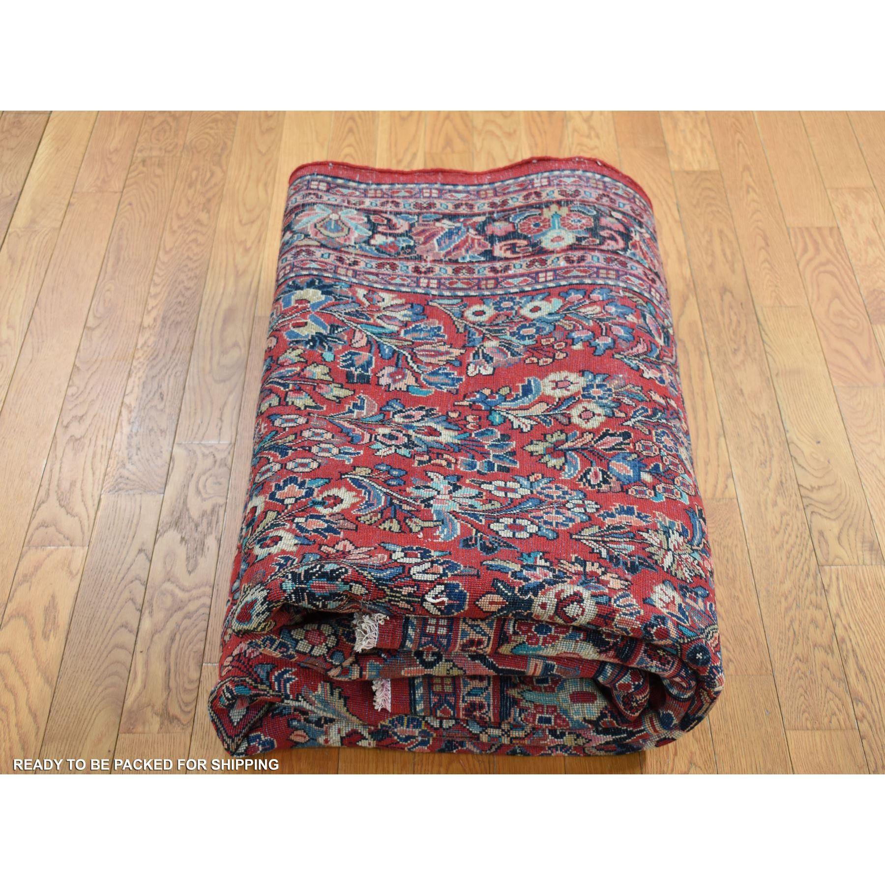 Red Wool Antique Persian Sarouk Hand Knotted Clean Soft Full and Thick Pile Rug For Sale 3