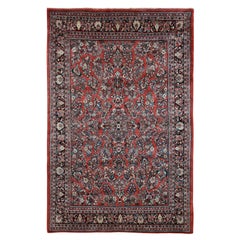 Red Wool Antique Persian Sarouk Hand Knotted Clean Soft Full and Thick Pile Rug