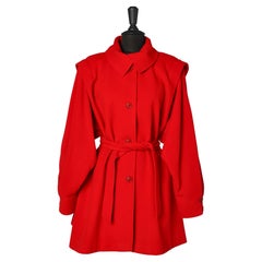 Retro Red wool coat with belt Ungaro Solo Donna 