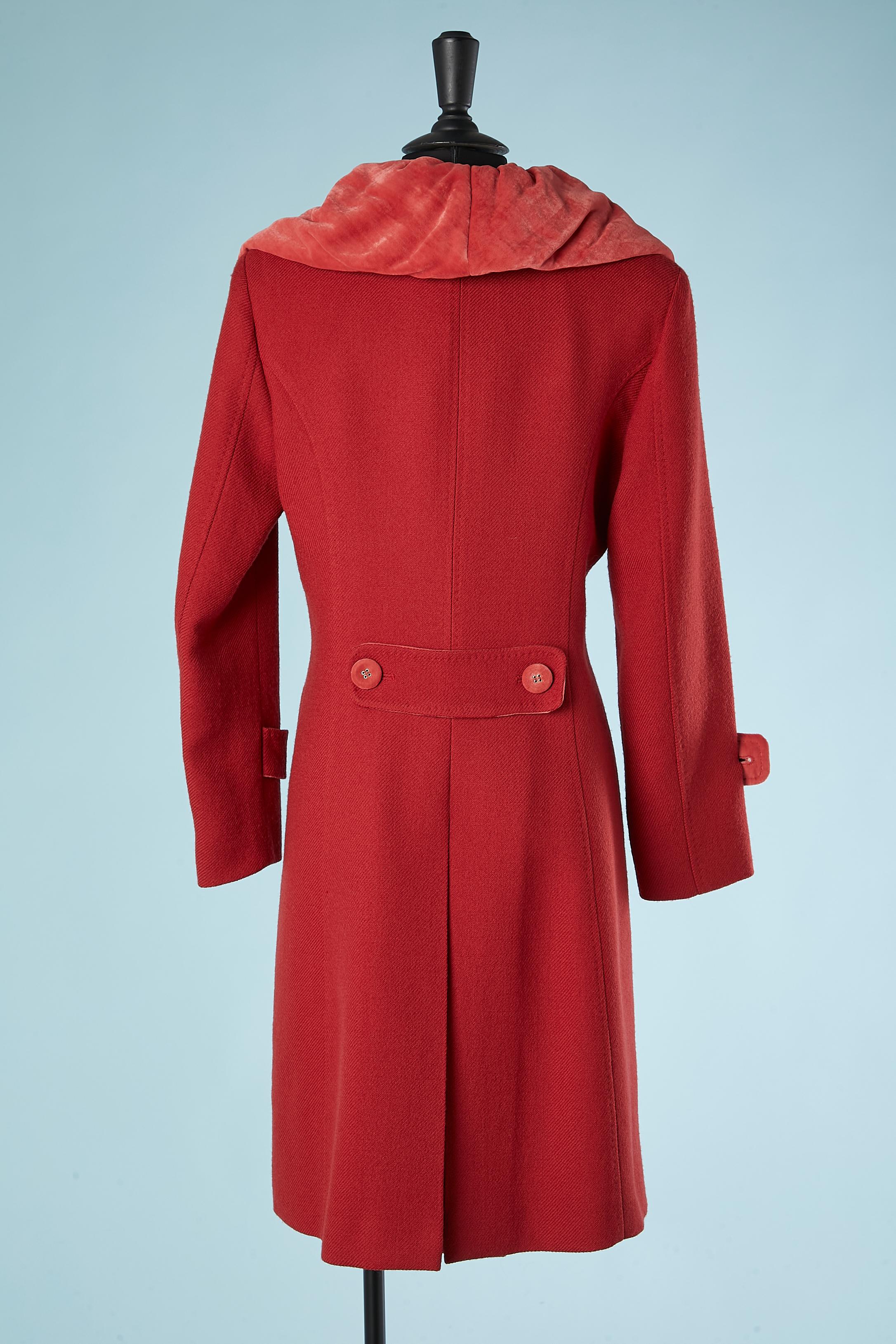 Red wool coat with removable velvet collar Mila Schon  For Sale 1