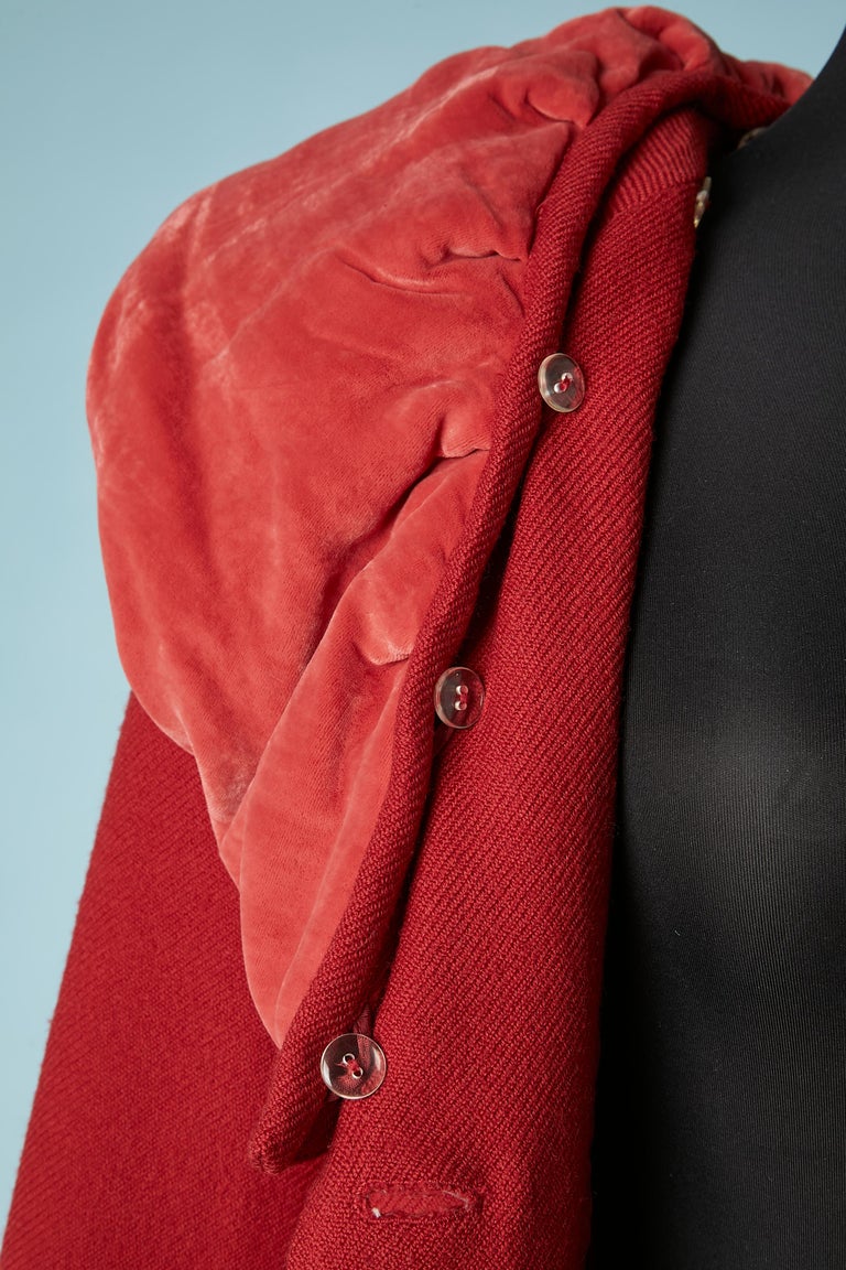 Red wool coat with removable velvet collar Mila Schon For Sale at 1stDibs