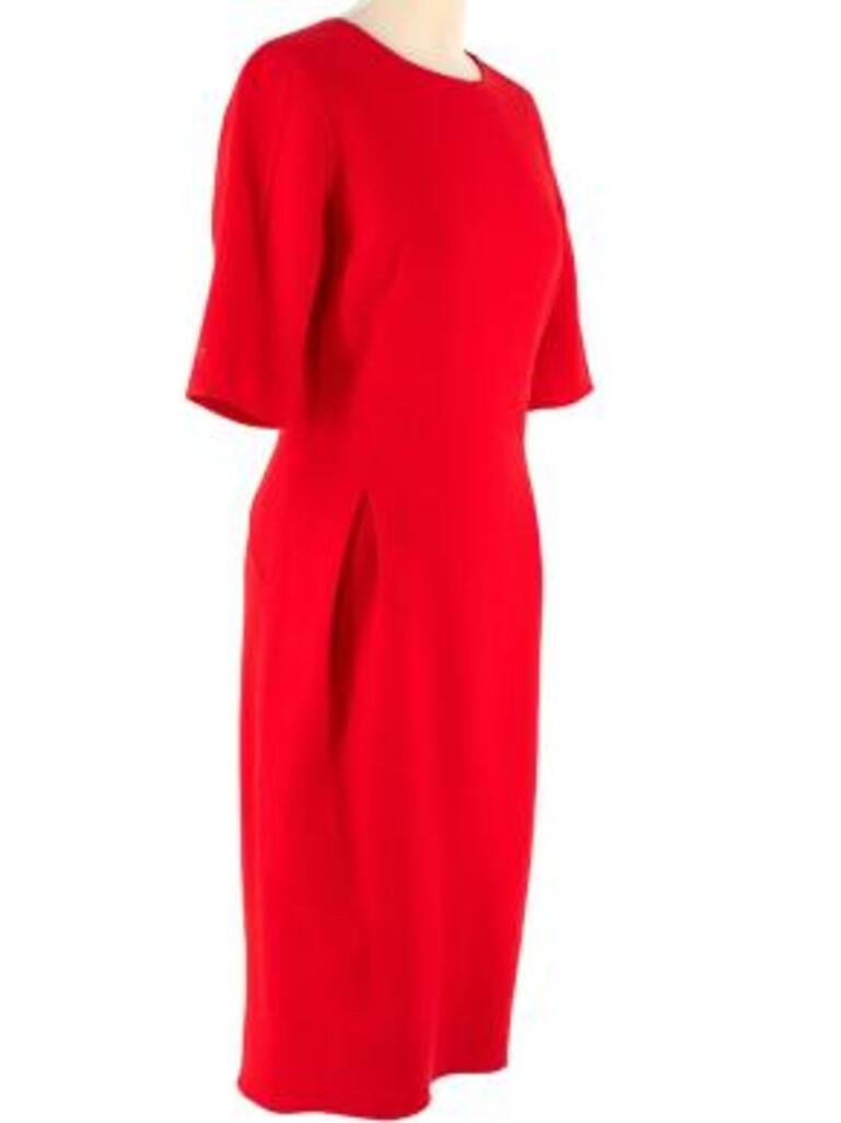 Red Wool Crepe Midi Dress In Excellent Condition For Sale In London, GB