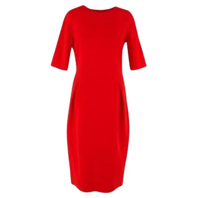 Red Wool Crepe Midi Dress For Sale