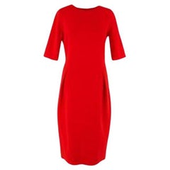 Red Wool Crepe Midi Dress