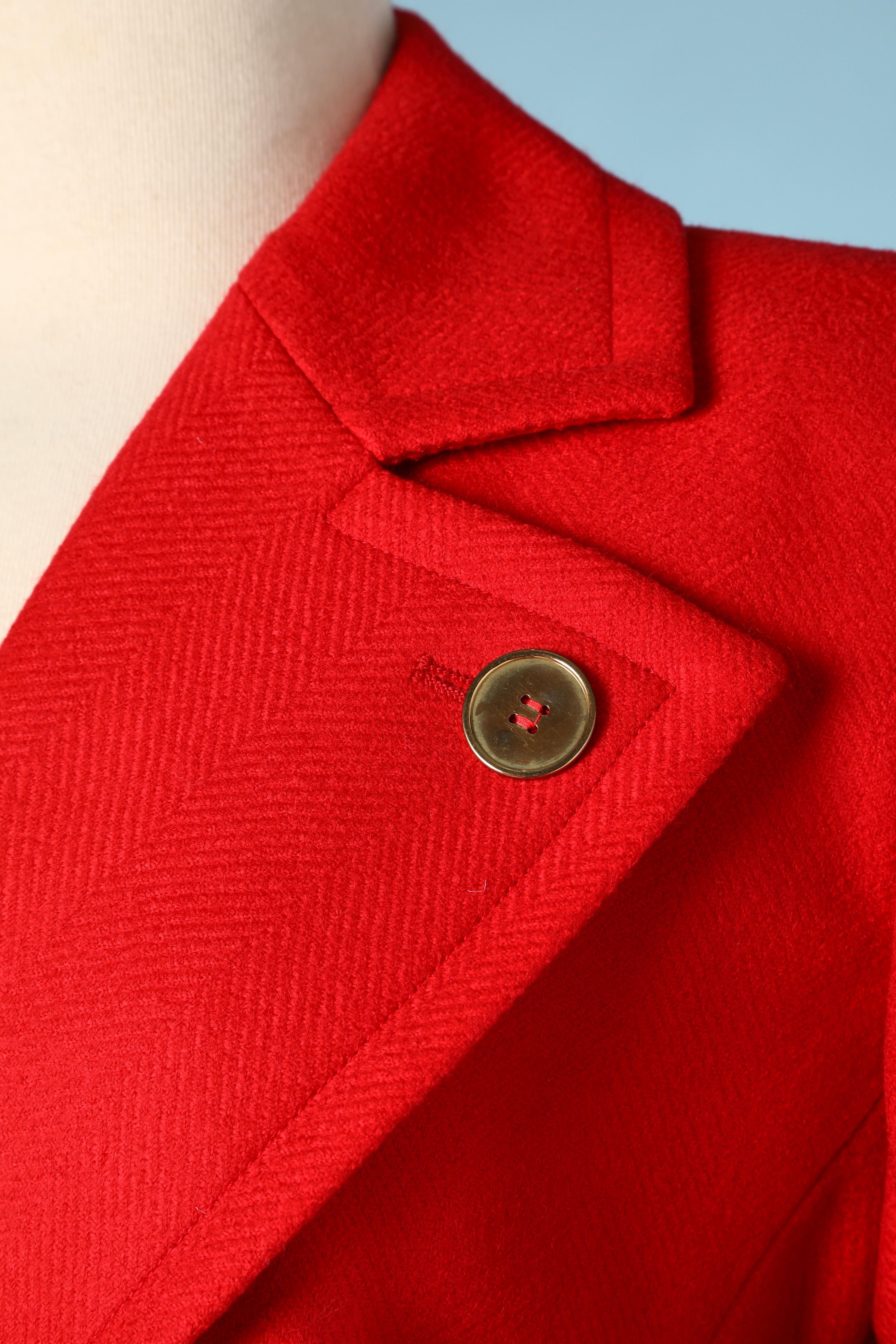 Red wool double-breasted jacket with gold metallic buttons
