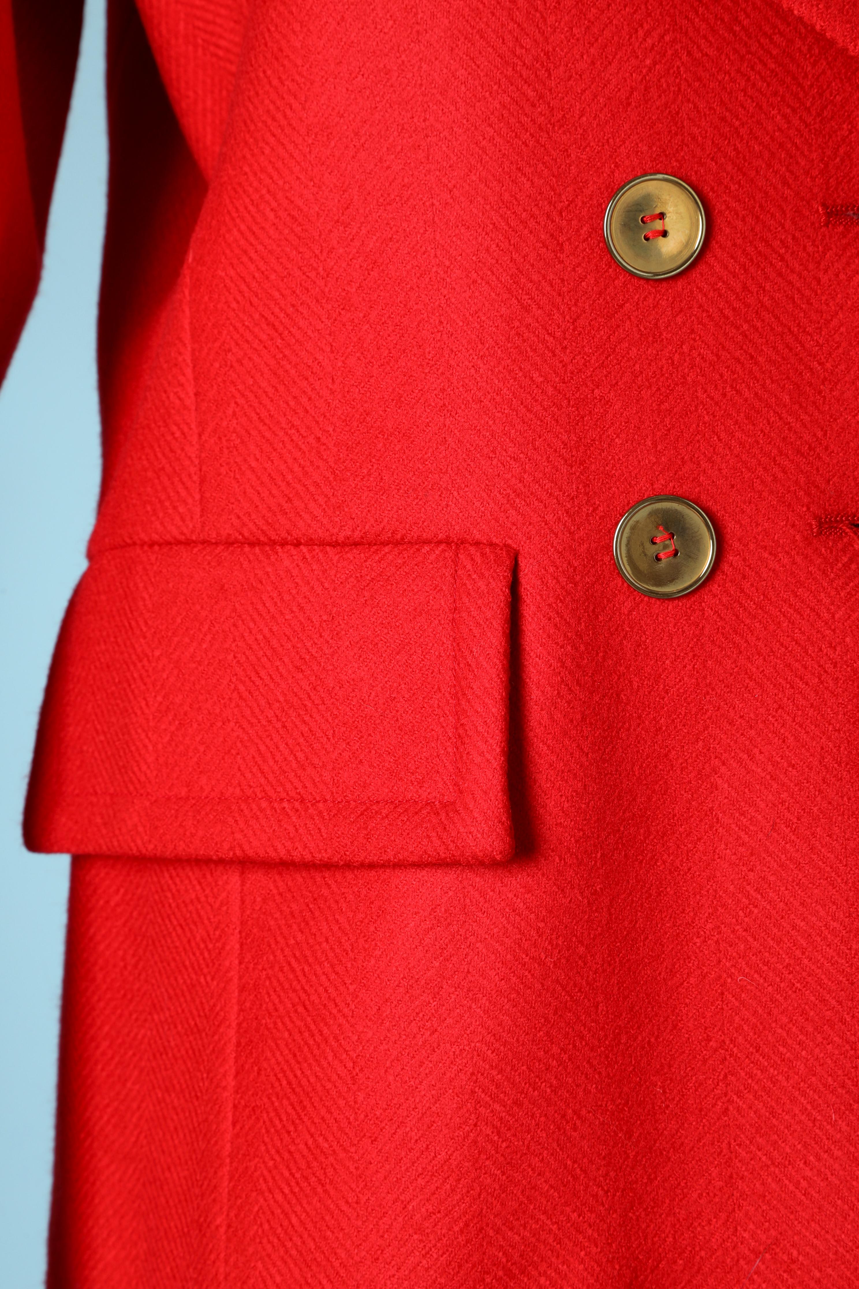 red blazer with gold buttons