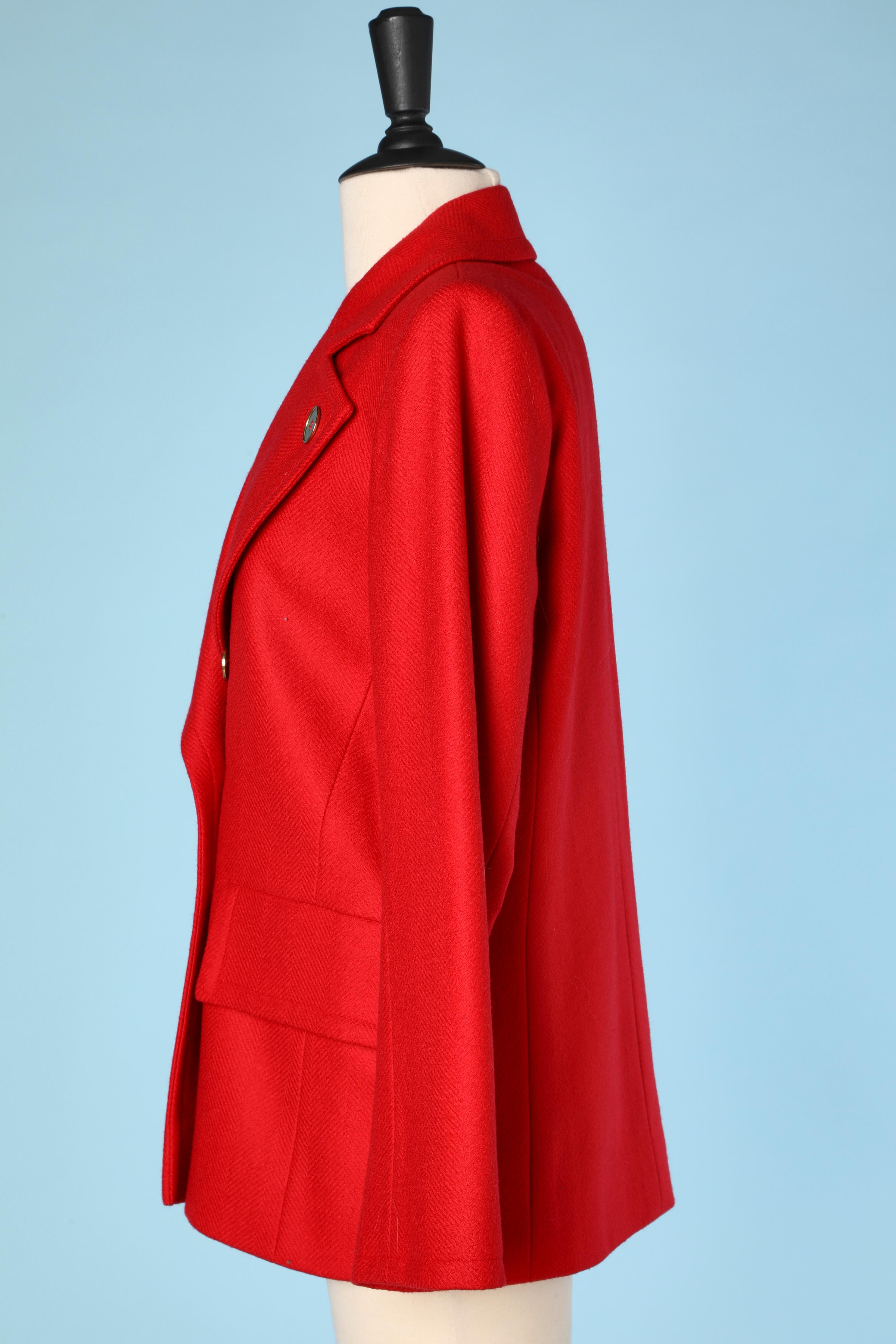 Red wool double-breasted jacket with gold buttons Saint Laurent Rive Gauche In Excellent Condition For Sale In Saint-Ouen-Sur-Seine, FR