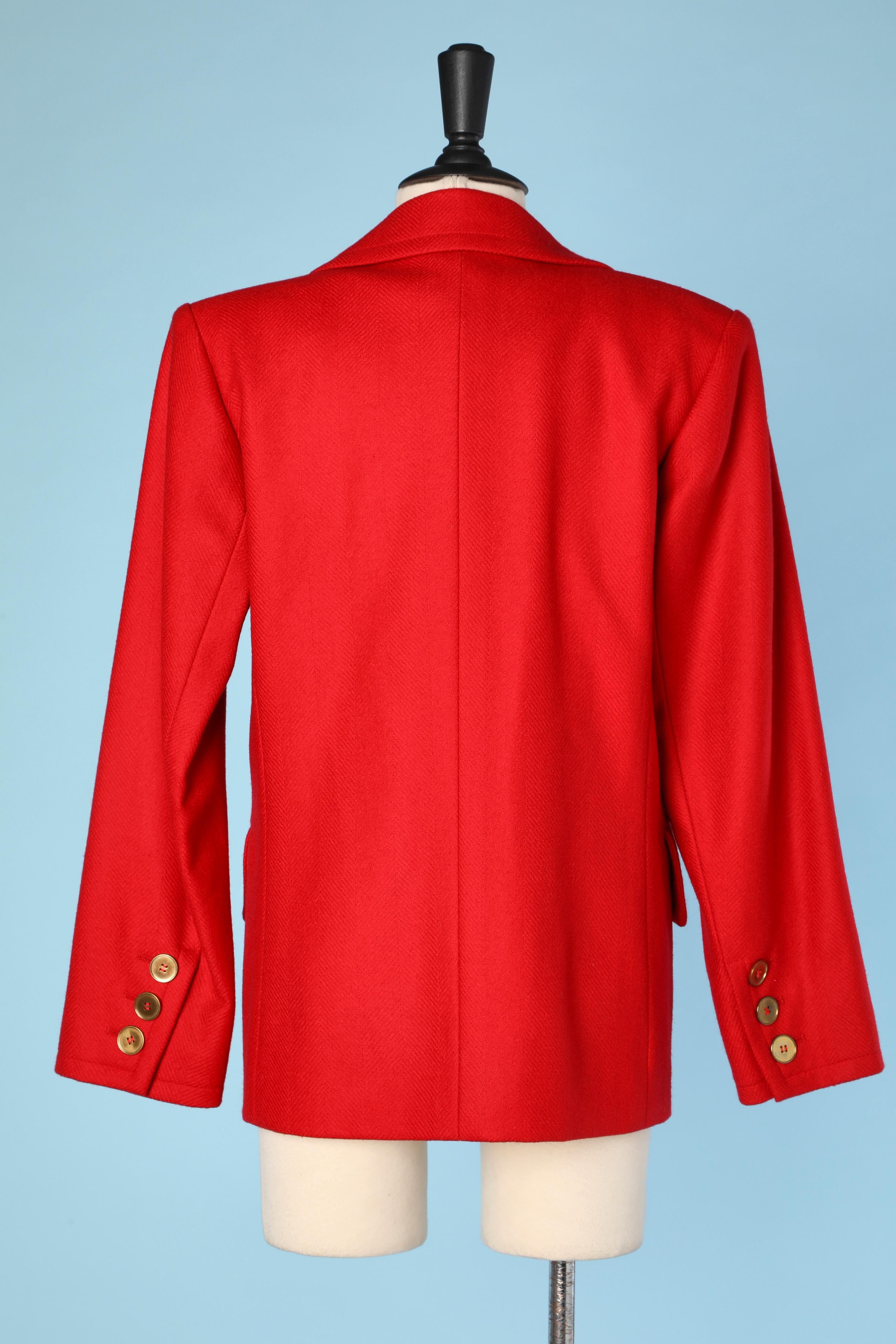 Women's Red wool double-breasted jacket with gold buttons Saint Laurent Rive Gauche For Sale