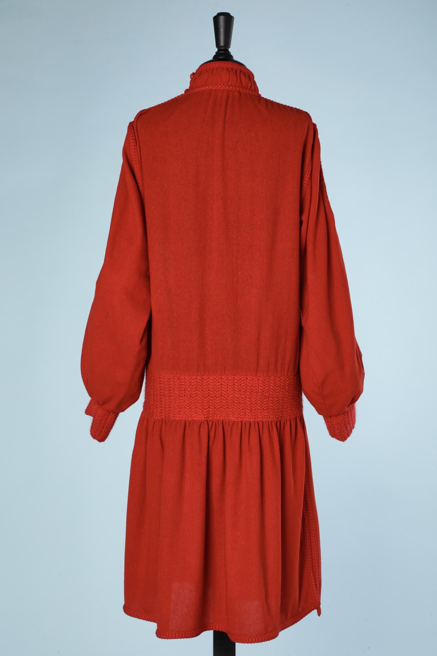 Women's Red wool dress with knit details Russian style Yves Saint Laurent Rive Gauche  For Sale