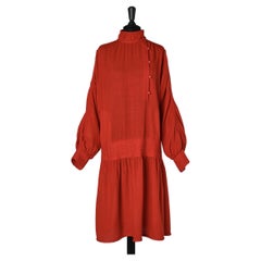 Rotes Wollkleid mit Strickdetails im russischen Stil von Yves Saint Laurent Rive Gauche 