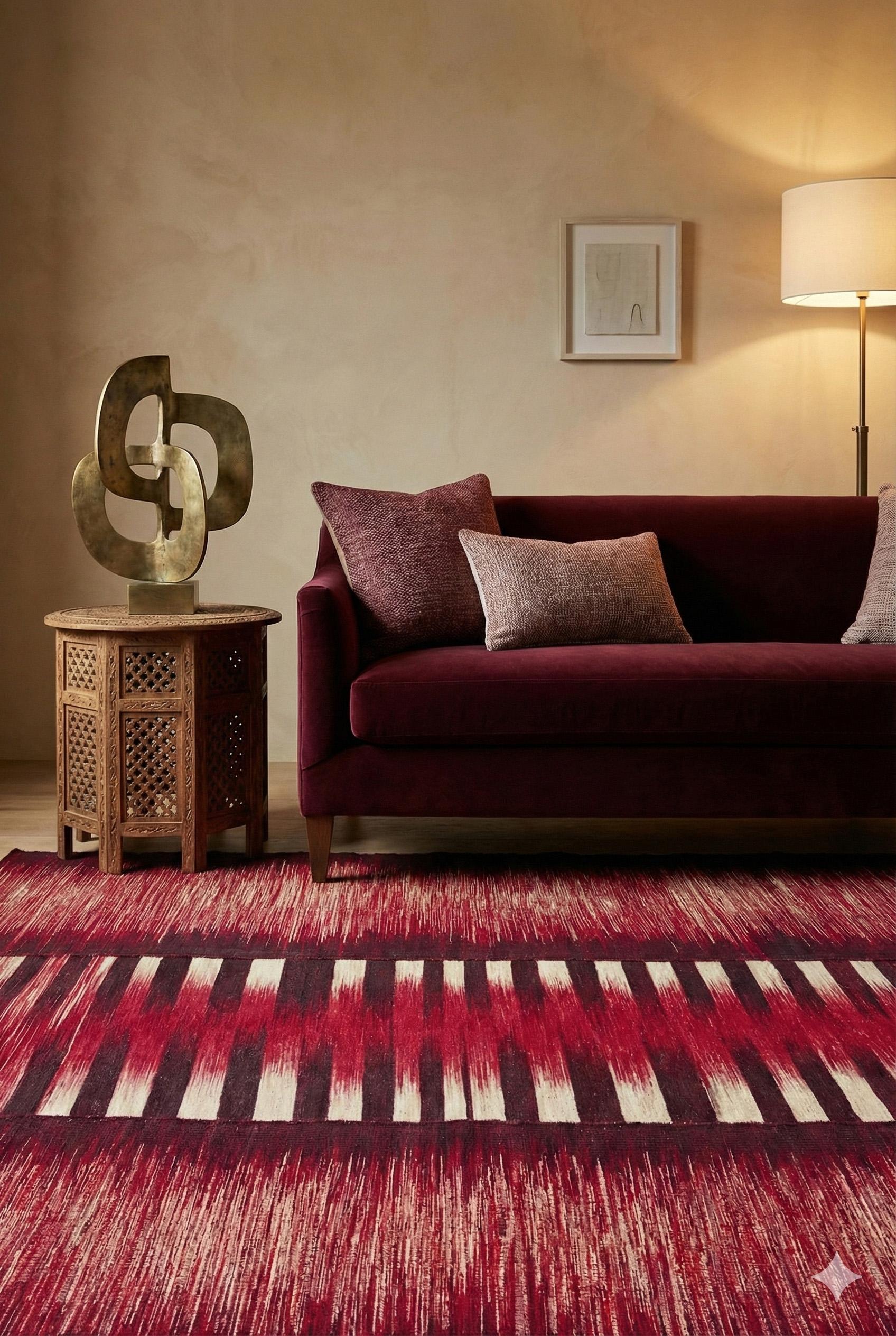 Rote Wolle Flachgewebe Teppich 7 ft 2 in x 9 ft 6 in, Zimmer Größe für Wohnzimmer (Stammeskunst) im Angebot