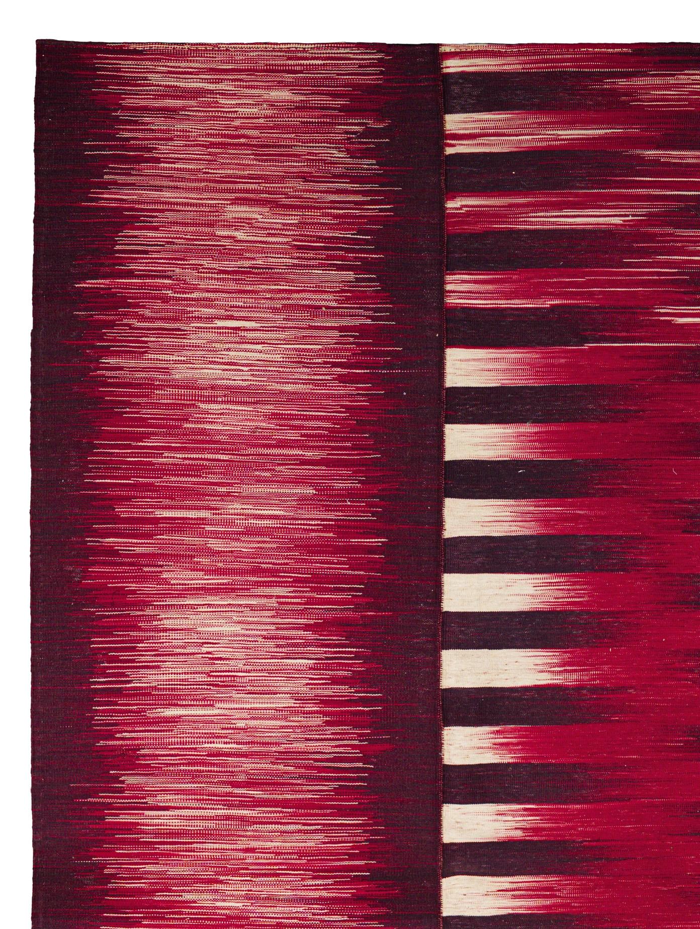 Rote Wolle Flachgewebe Teppich 7 ft 2 in x 9 ft 6 in, Zimmer Größe für Wohnzimmer (Persisch) im Angebot