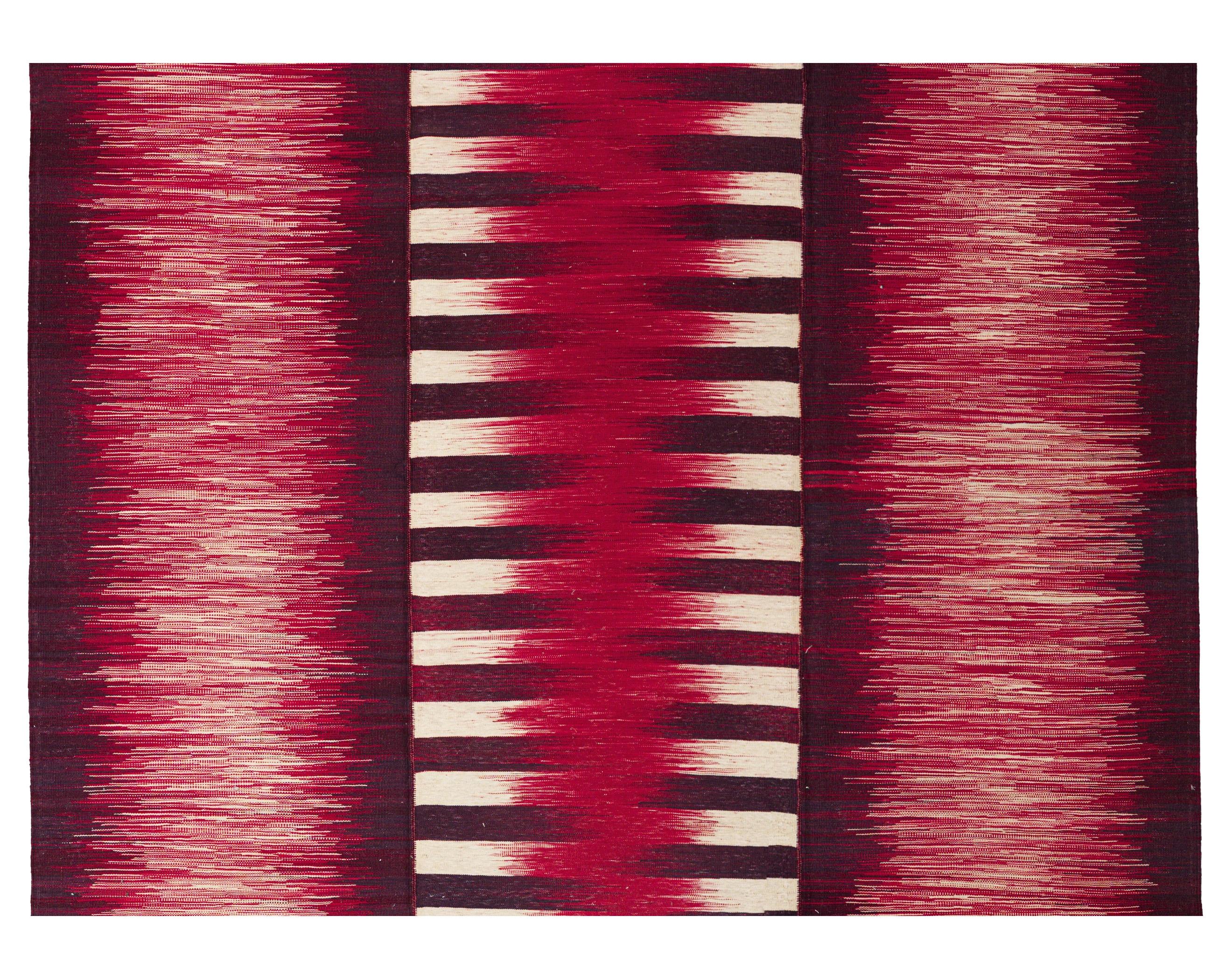 Rote Wolle Flachgewebe Teppich 7 ft 2 in x 9 ft 6 in, Zimmer Größe für Wohnzimmer im Zustand „Hervorragend“ im Angebot in Dallas, TX