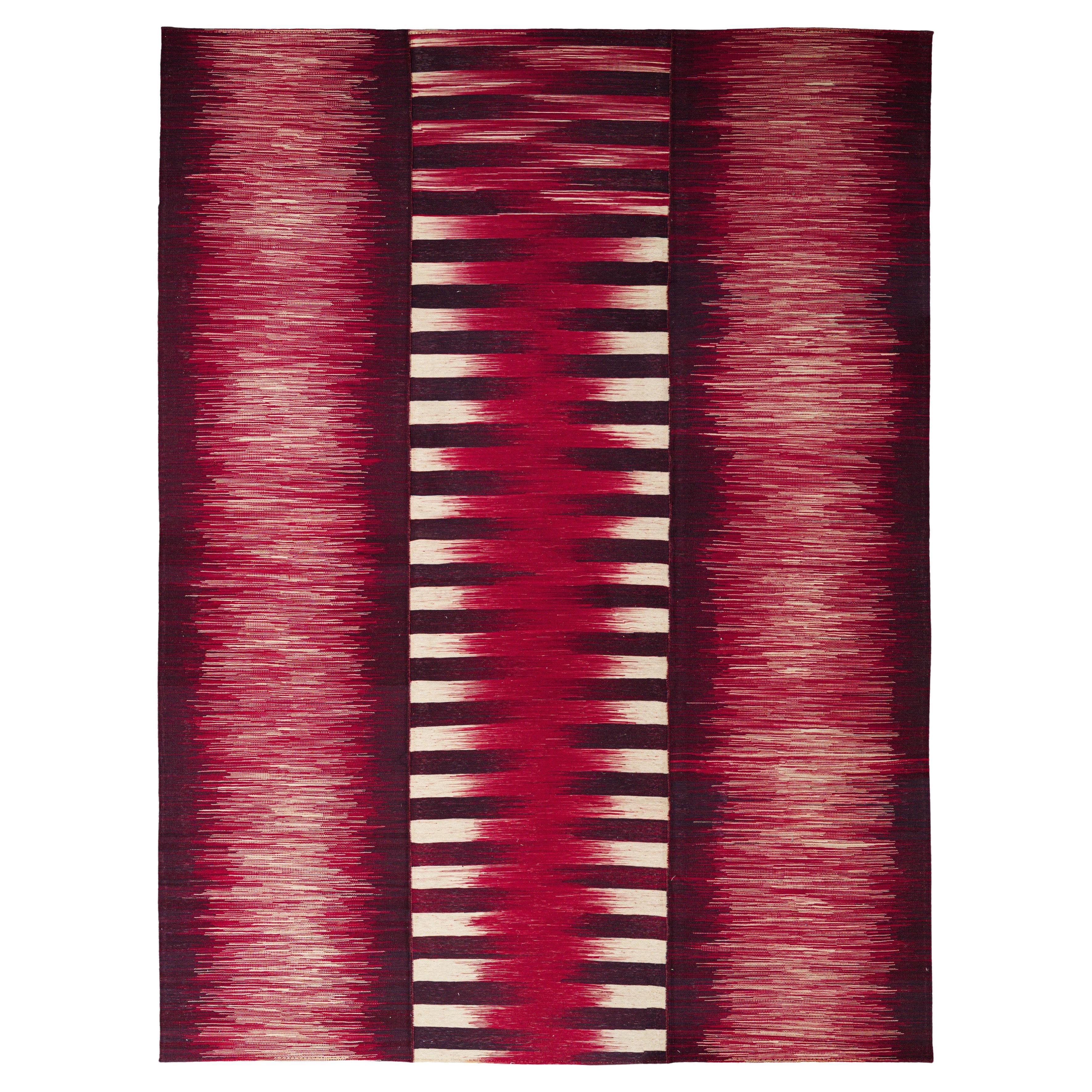 Rote Wolle Flachgewebe Teppich 7 ft 2 in x 9 ft 6 in, Zimmer Größe für Wohnzimmer im Angebot