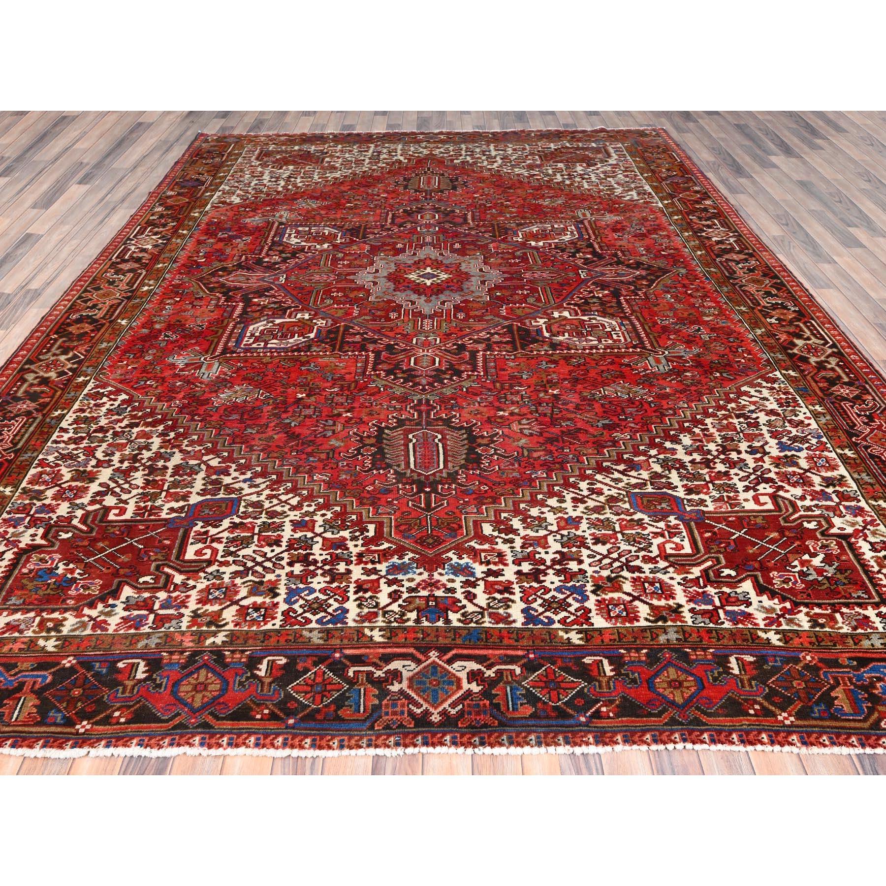 Hand-Knotted Red Wool Hand Knotted Vintage Bohemian Persian Heriz Rustic Feel Cleaned Rug For Sale