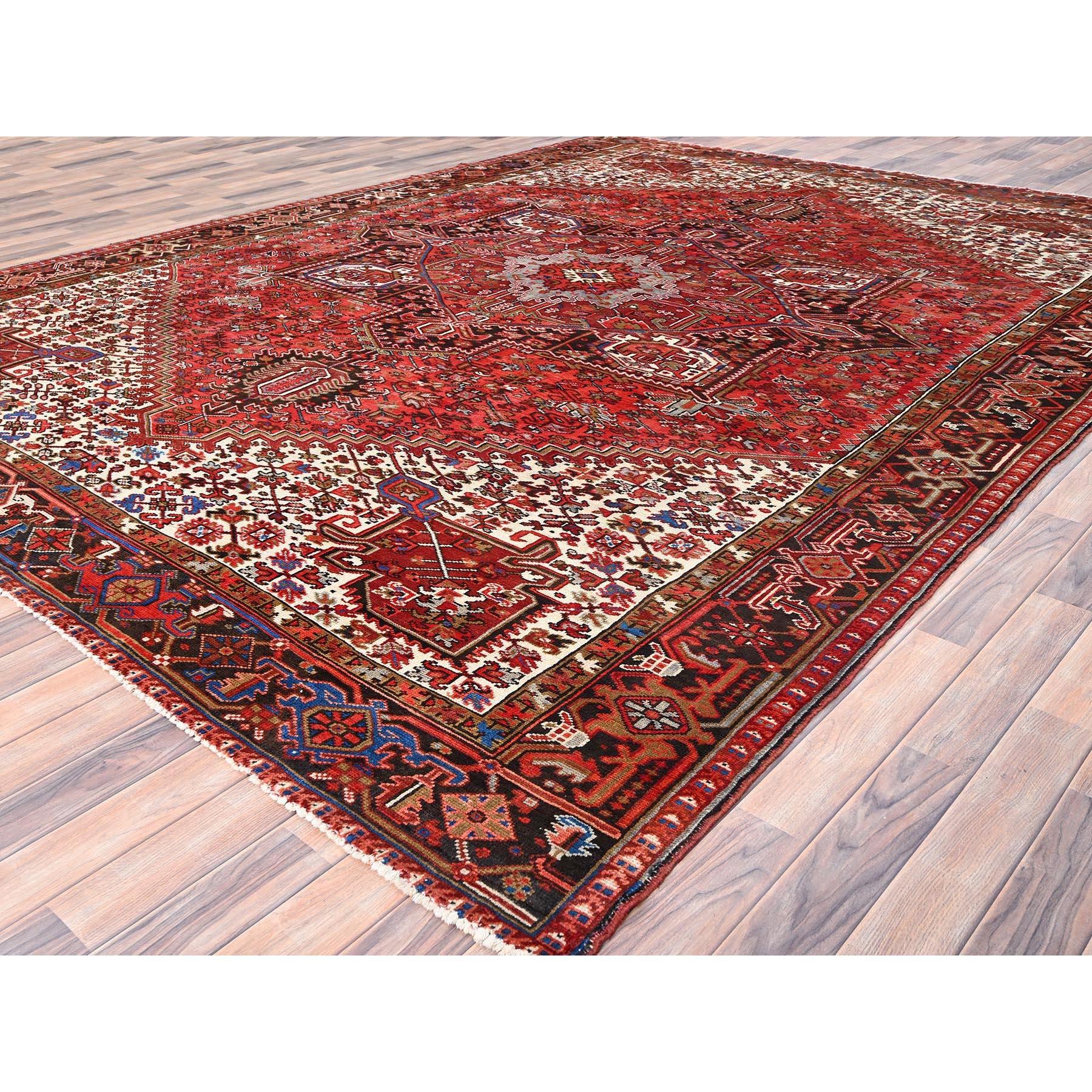 Red Wool Hand Knotted Vintage Bohemian Persian Heriz Rustic Feel Cleaned Rug In Good Condition For Sale In Carlstadt, NJ